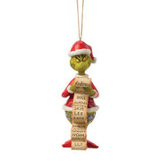 the grinch with lists hanging ornament by jim shore
