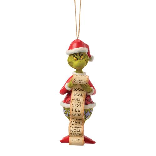 the grinch with lists hanging ornament by jim shore
