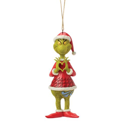 the grinch with heart hands hanging ornament  by jim shore