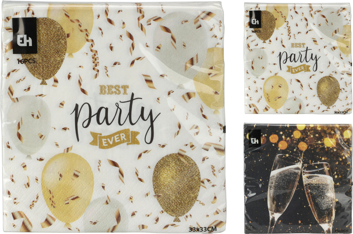 servetten papier 33x33cm set van 16sts 3-laags 2ass new year design