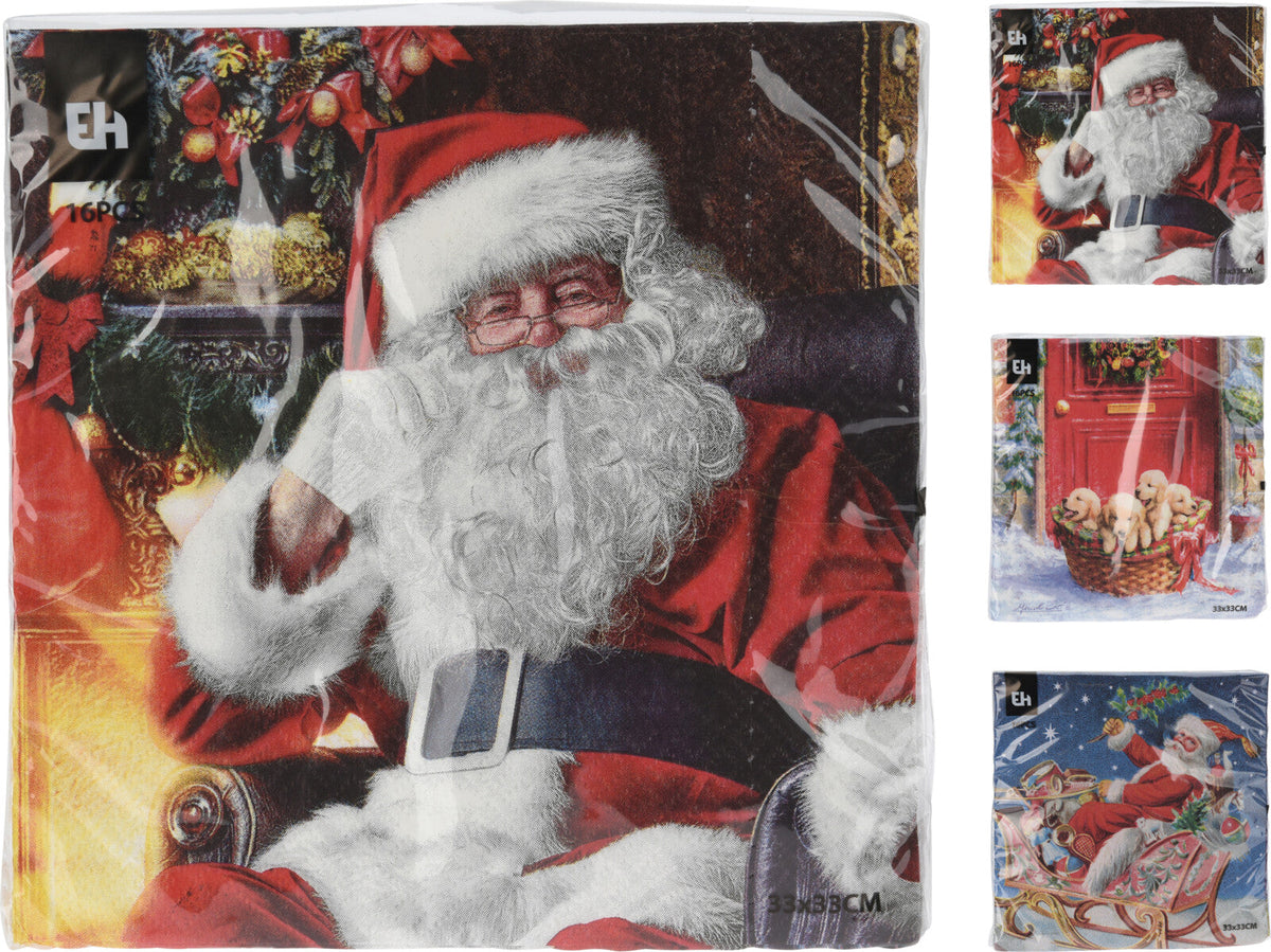servetten papier 33x33cm set van 16sts 3-laags 3ass kerst designs