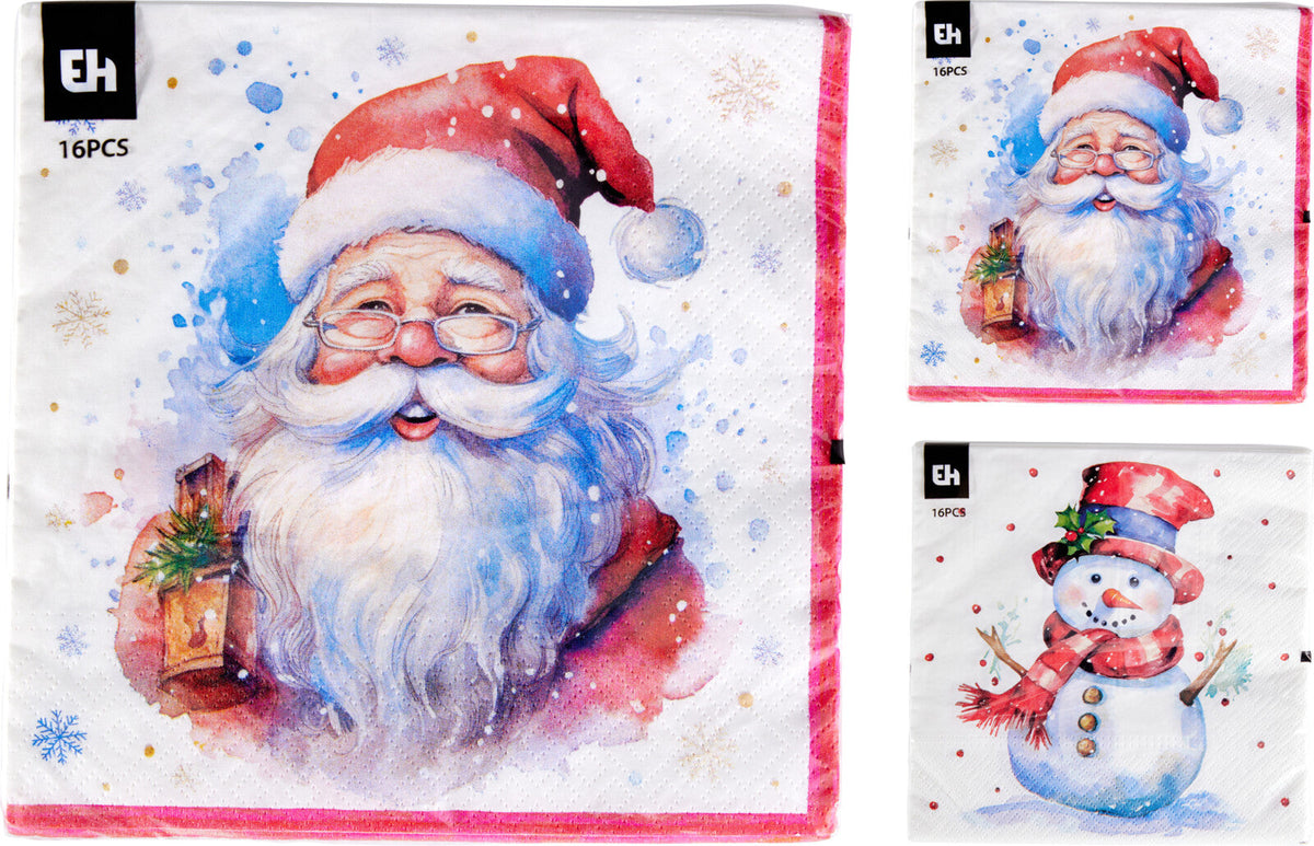 servetten papier 33x33cm set van 16sts 3-laags 2ass kerst designs
