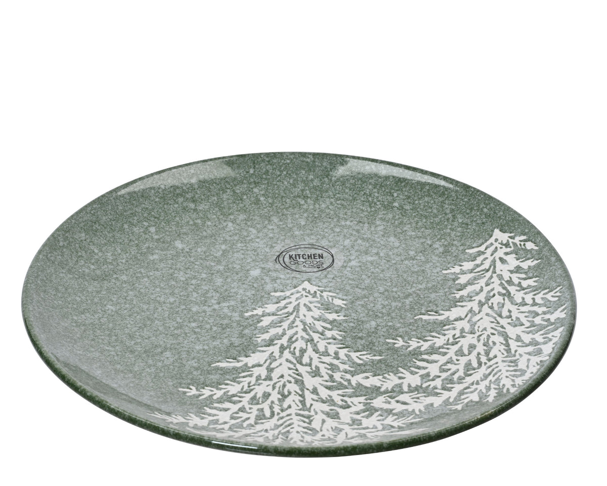 ontbijtbord aardewerk round reactive glaze tree embossed groen d.20cm x h.2.4cm