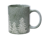 mok aardewerk round with ear reactive glaze tree embossed groen l.12cm x w.8cm x h.9.5cm