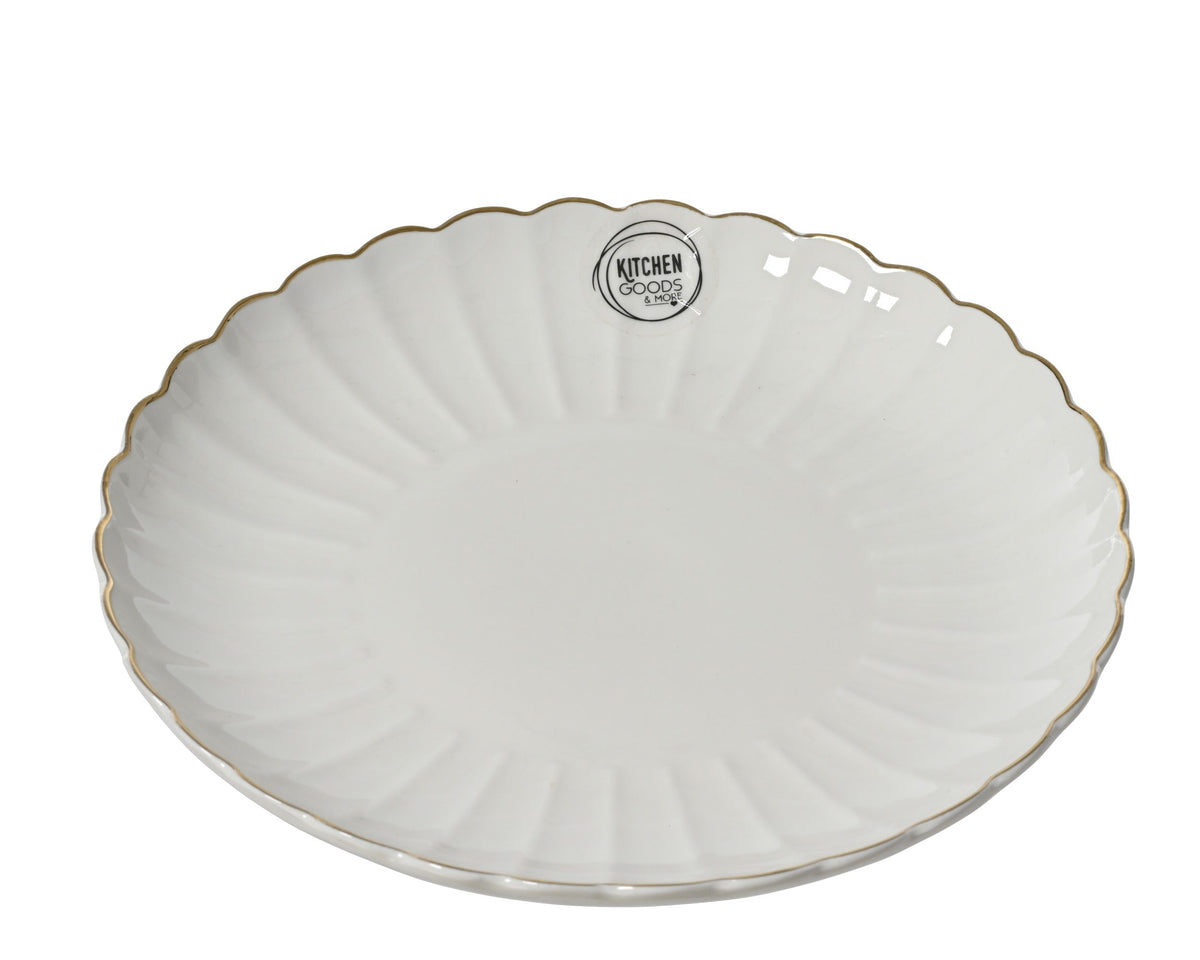 ontbijtbord porselein round shiny corolla design w gold rim wit d.20.3cm x h.2.4cm