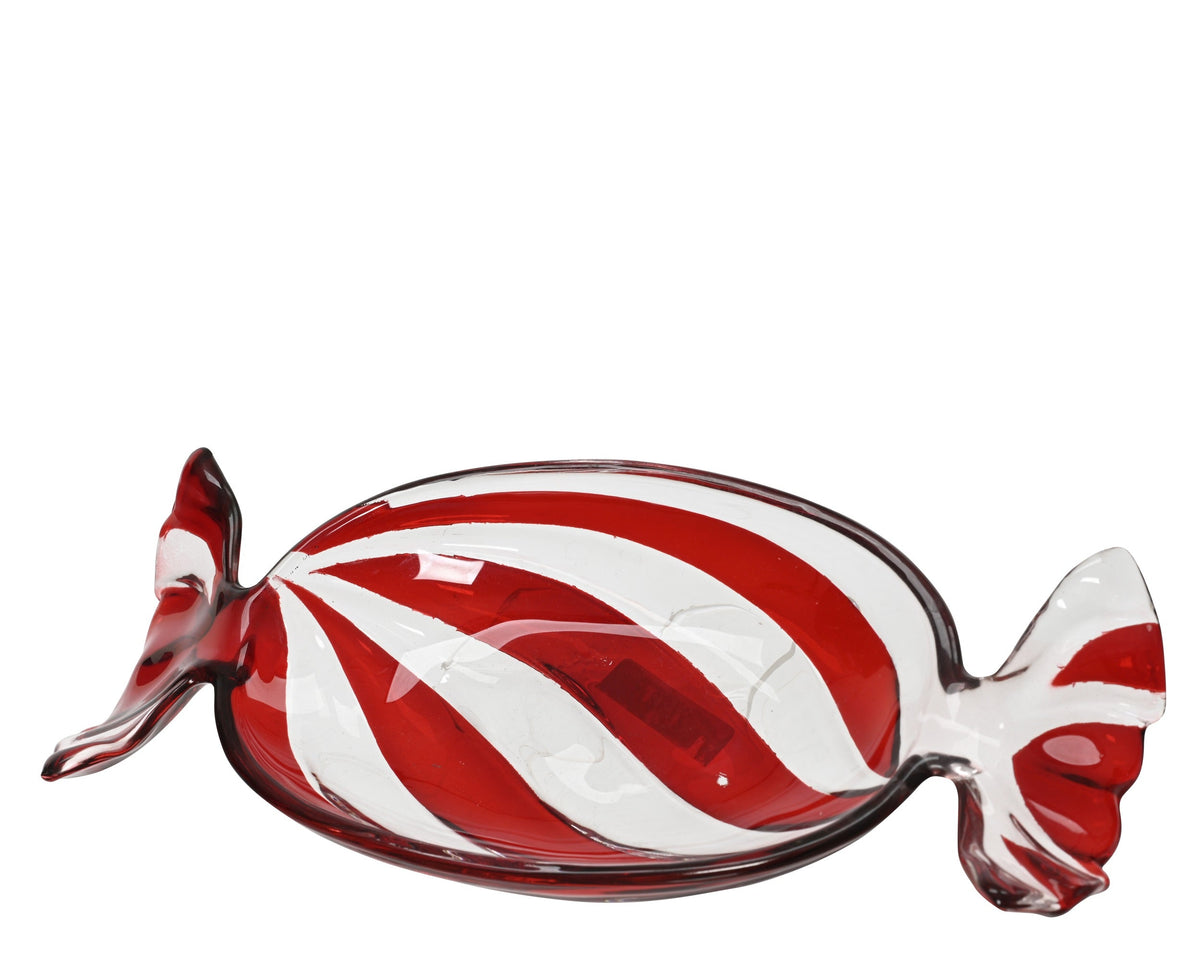 dienblad glas candy red and white hand painting rood/wit l.14.6cm x w.35cm x h.4.6cm