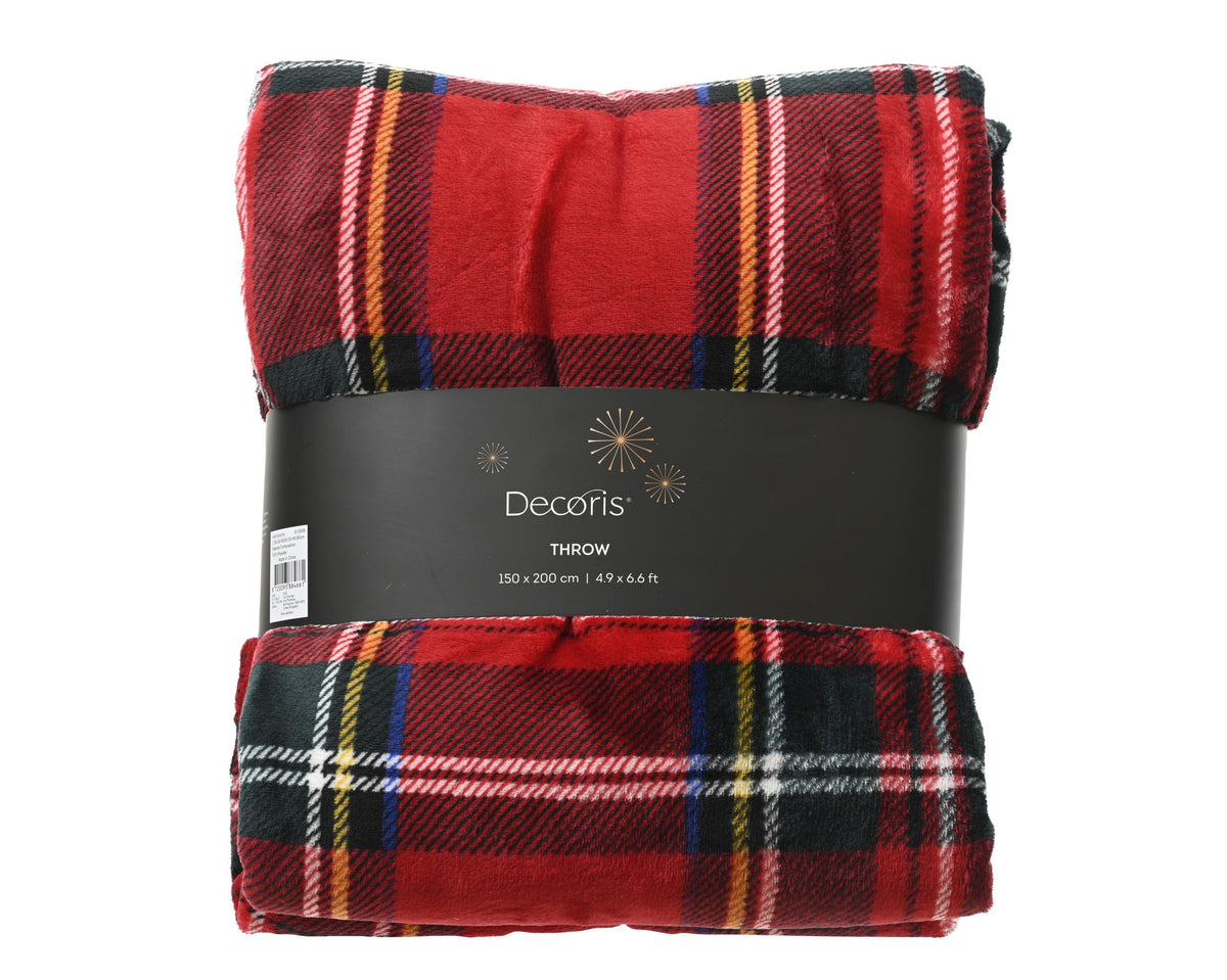 sprei polyester flannel check rood/kleur(en) l.150cm x w.200cm x h.0.8cm