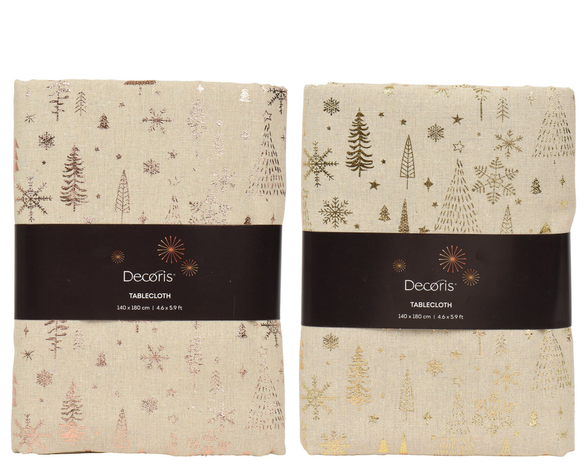 tafelkleed polyester rectangle foil tree, snowflake, star 2ass beige/kleur(en) l.140cm x w.180cm x h.0.5cm