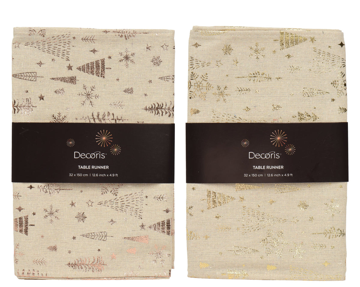 tafelloper polyester rectangle foil tree, snowflake, star 2ass beige/kleur(en) l.32cm x w.150cm x h.0.5cm