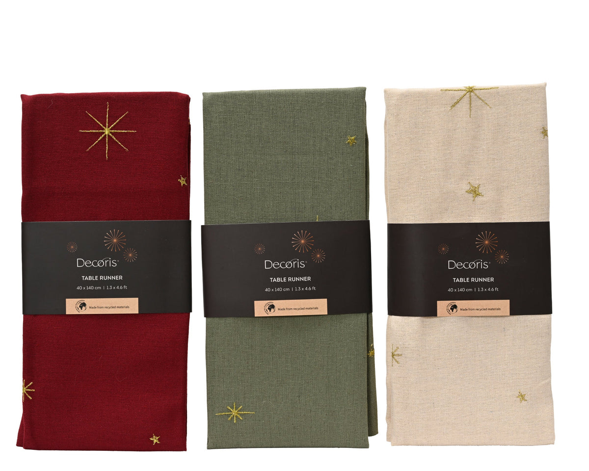 tafelloper polyester katoen gold embroidery star 3col ass assortie l.32cm x w.140cm x h.0.1cm