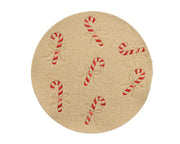 placemat polyester round teddy fur champagne gold bow in red/white candy cane beige/kleur(en) d.38cm x h.0.5cm