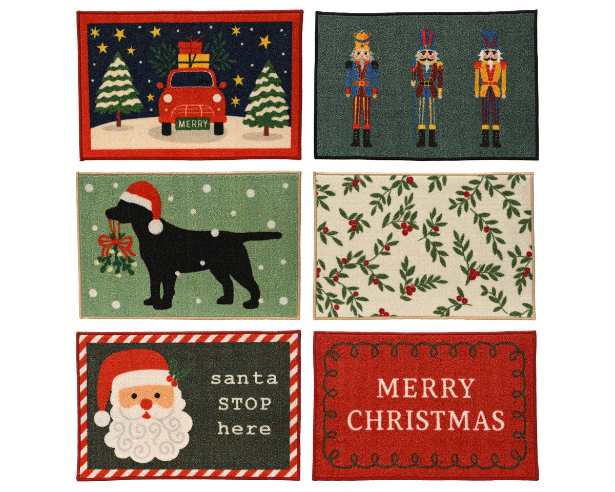 deurmat nylon rectangular stitched edge print 6ass binnen assortie l.40cm x w.60cm x h.0.5cm