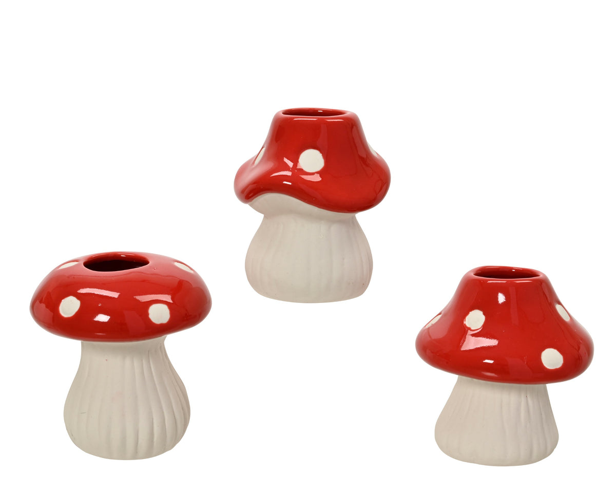vaas porselein mushroom glazed 3ass rood/wit l.7cm x w.7cm x h.7.5cm