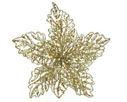 poinsettia op clip plastic with glitter goud d.23.5cm x h.10cm