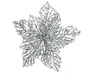 poinsettia op clip plastic glitter zilver d.23.5cm x h.10cm