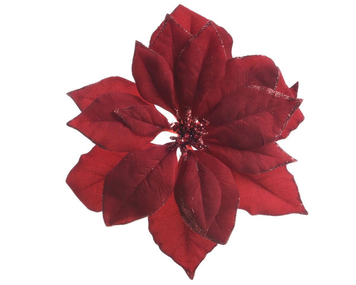 poinsettia op clip polyester on clip with glitter edges bordeaux d.24cm x h.6cm