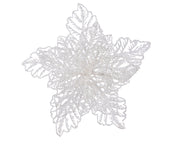 poinsettia op clip plastic glitter wit d.23cm x h.10cm