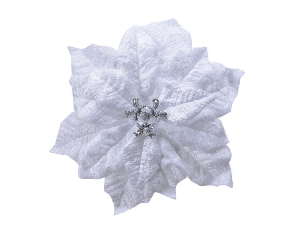 poinsettia poinsettia op clip polyester fluweel velvet wit d.26cm x h.6cm