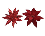 poinsettia op clip polyester glitter velvet 2ass kerstrood d.30cm x h.5cm