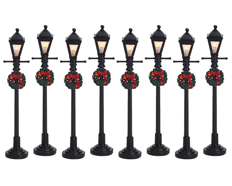 gas lantern street lamp, set of 8, b/o (4.5v)