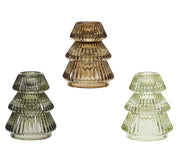 theelichthouder glas christmas tree 3col ass assortie d.6.5cm x h.8cm