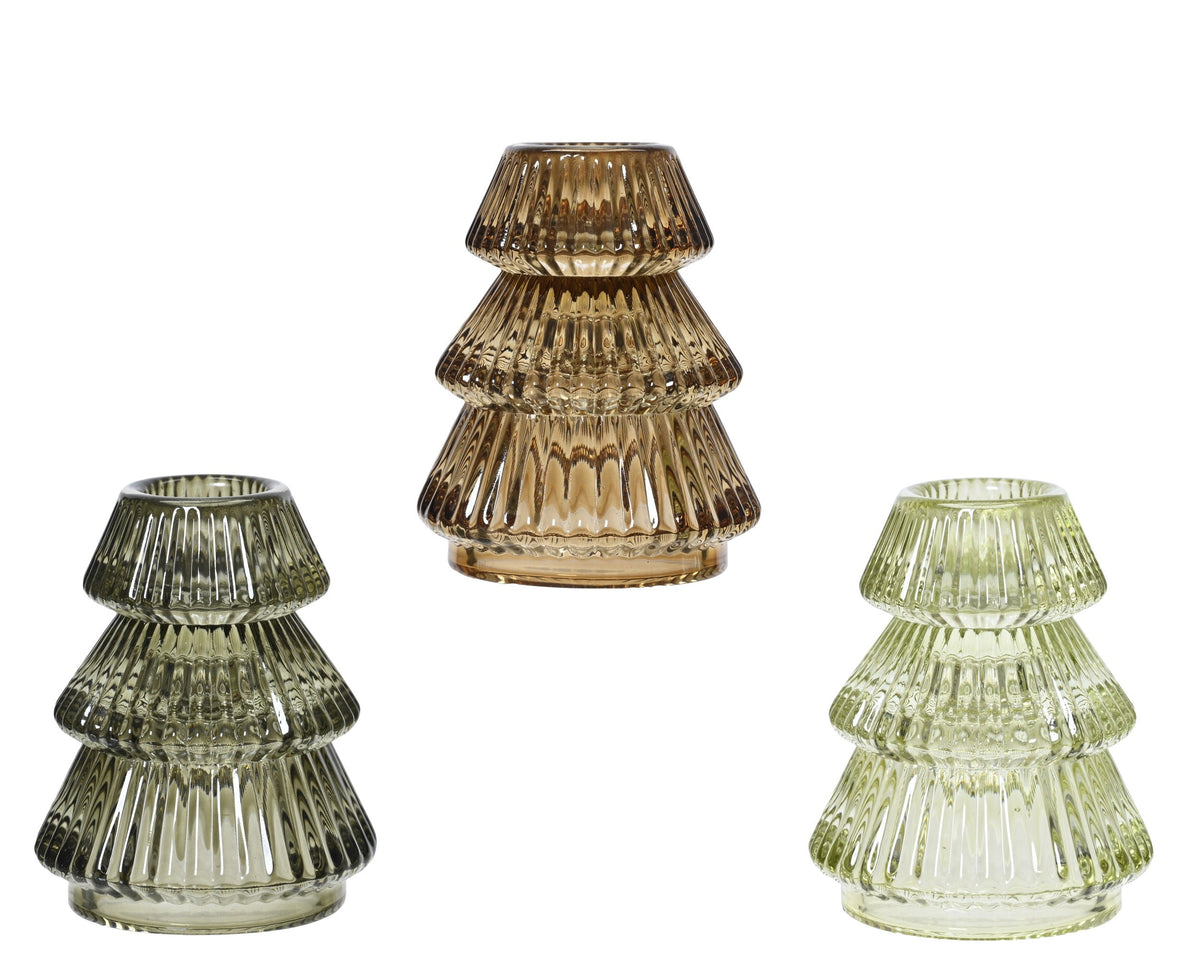 theelichthouder glas christmas tree 3col ass assortie d.6.5cm x h.8cm