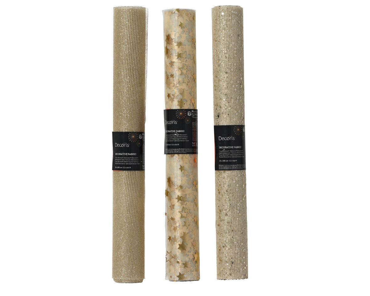 decostof polyester organza, mesh foil stars, glitter 3ass champagne l.200cm x w.35cm x h.0.01cm