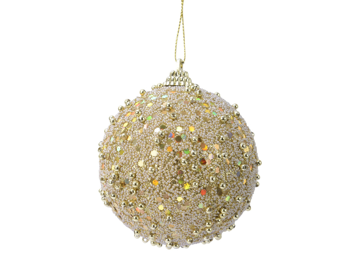 kerstbal foam glitter beads and sequins licht goud d.8cm