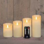 kaars rustiek wax led bewegende vlam op batterij met afstandsbediening set van 4 d7.5h10/12.5/15/17.5cm ivoor