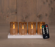 theelicht in glas 3d vlam oplaadbaar met afstandsbediening en oplaadstation d5h7.5cm wit/amber set van 4