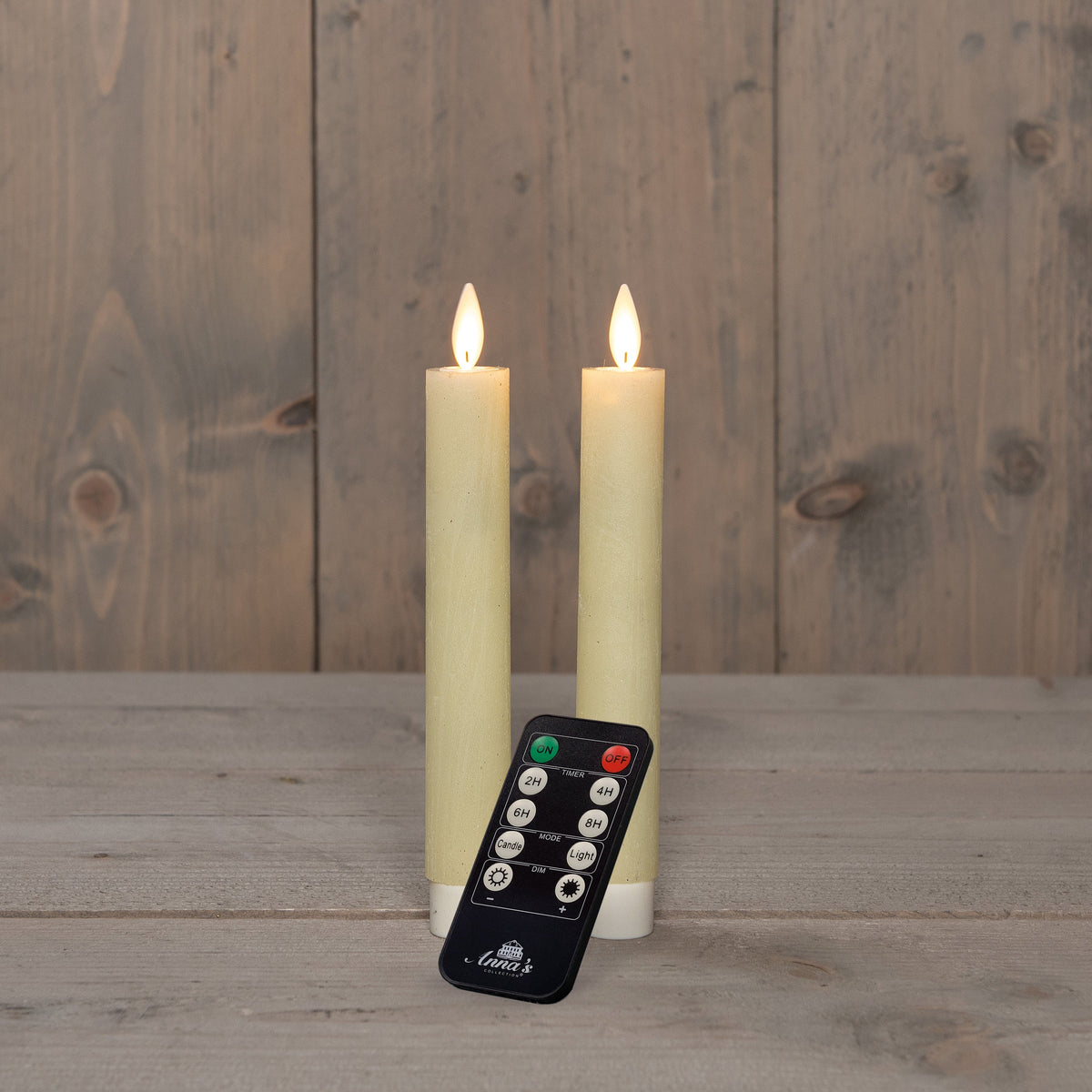 dinerkaars wax led bewegende vlam op batterij met afstandsbediening  2 stuks h18cm ivoor