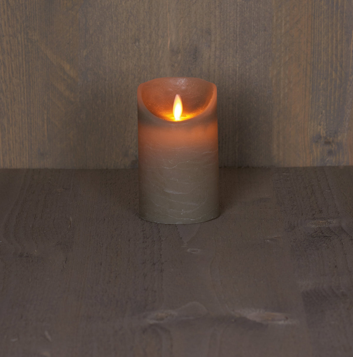 stompkaars rustiek wax bewegende vlam op 3xaaa batterij met timer 12.5x7.5cm taupe