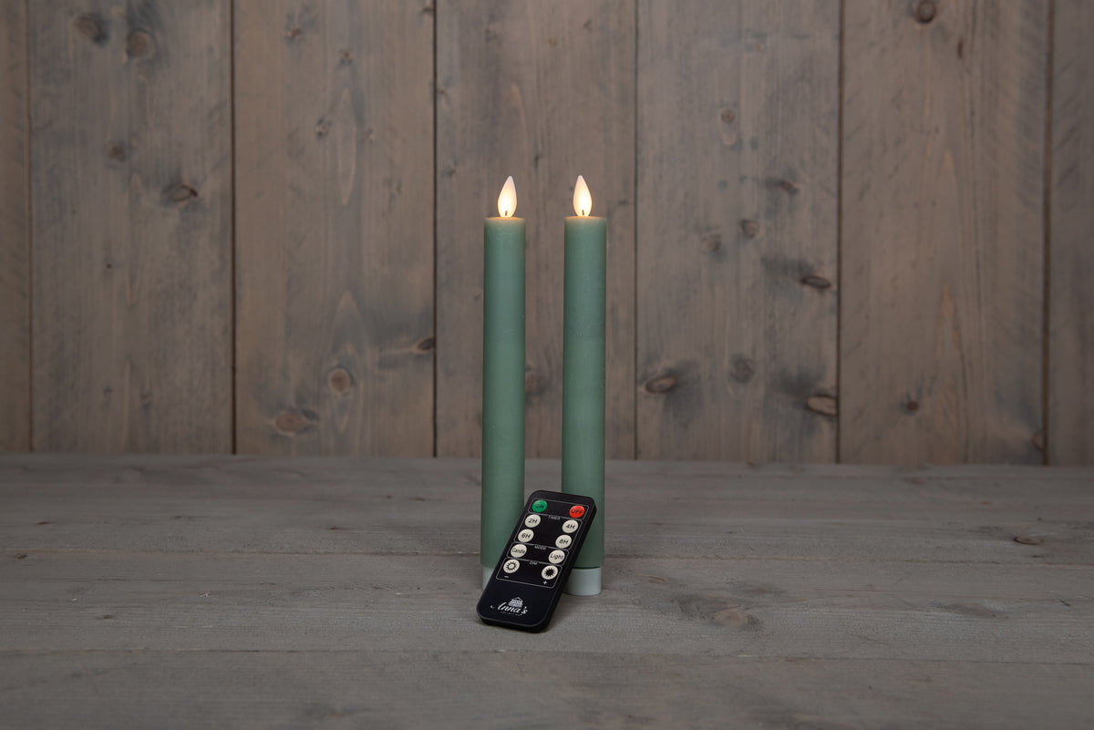 dinerkaars rustiek wax led bewegende vlam op batterij met afstandsbediening h23cm jade groen 2st