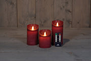 kaars rustiek wax led bewegende vlam op batterij met afstandsbediening 10/12.5/15x7.5cm bordeaux set van 3