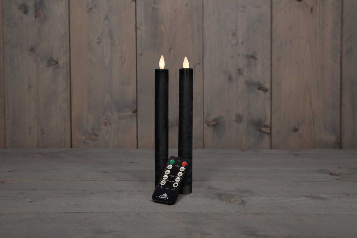 dinerkaars rustiek wax led bewegende vlam op batterij met afstandsbediening h23cm zwart 2st