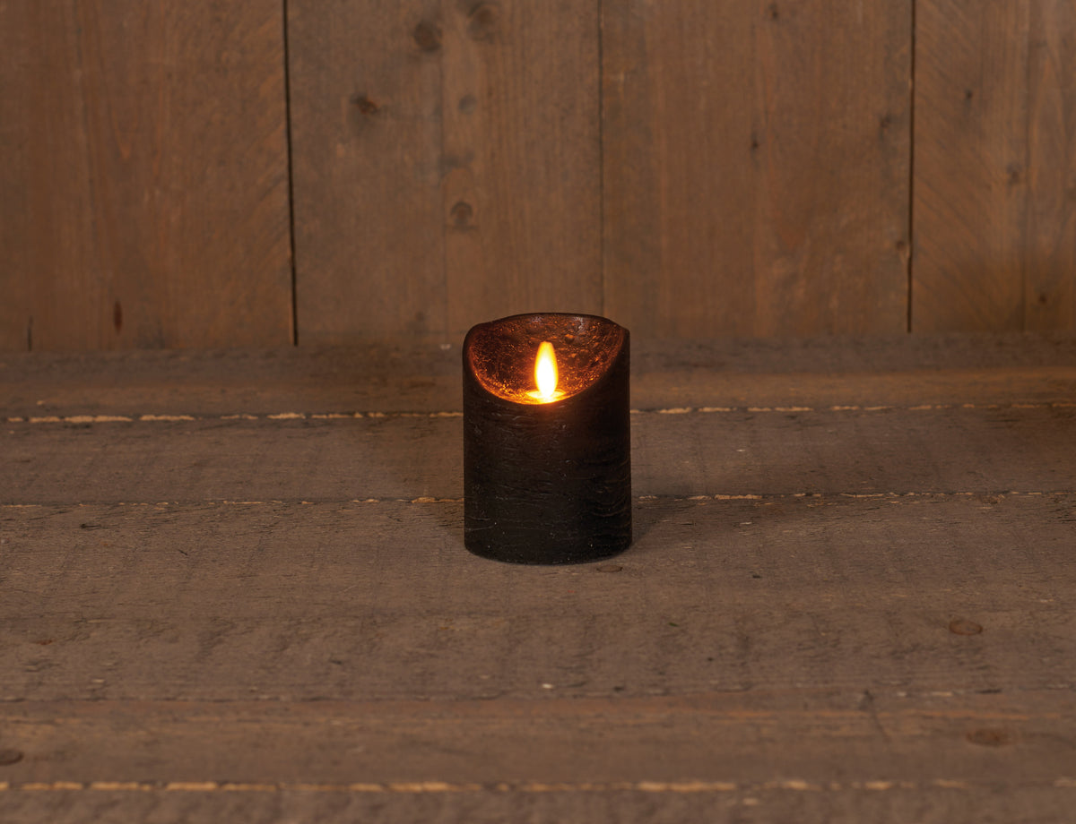 stompkaars rustiek wax bewegende vlam op 3xaaa batterij met timer 10x7.5cm zwart