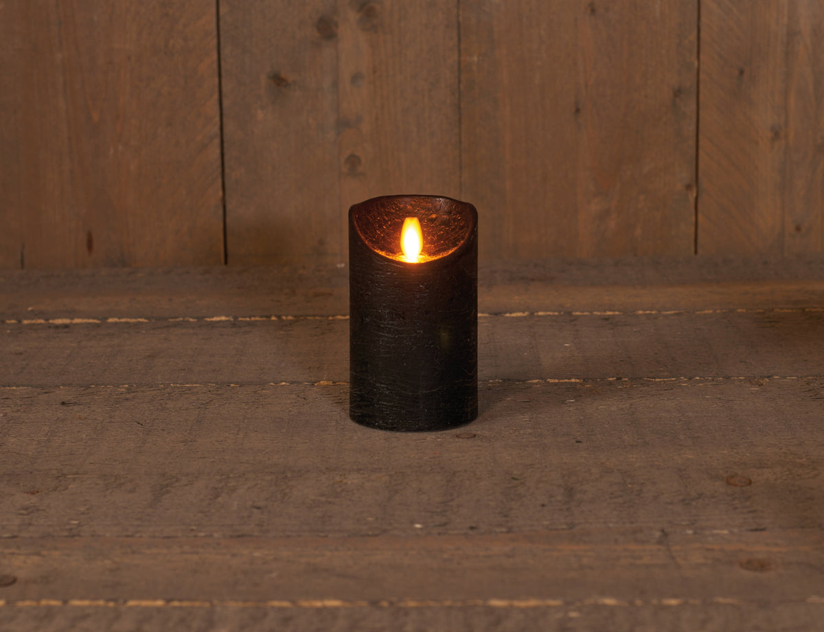 stompkaars rustiek wax bewegende vlam op 3xaaa batterij met timer 12.5x7.5cm zwart