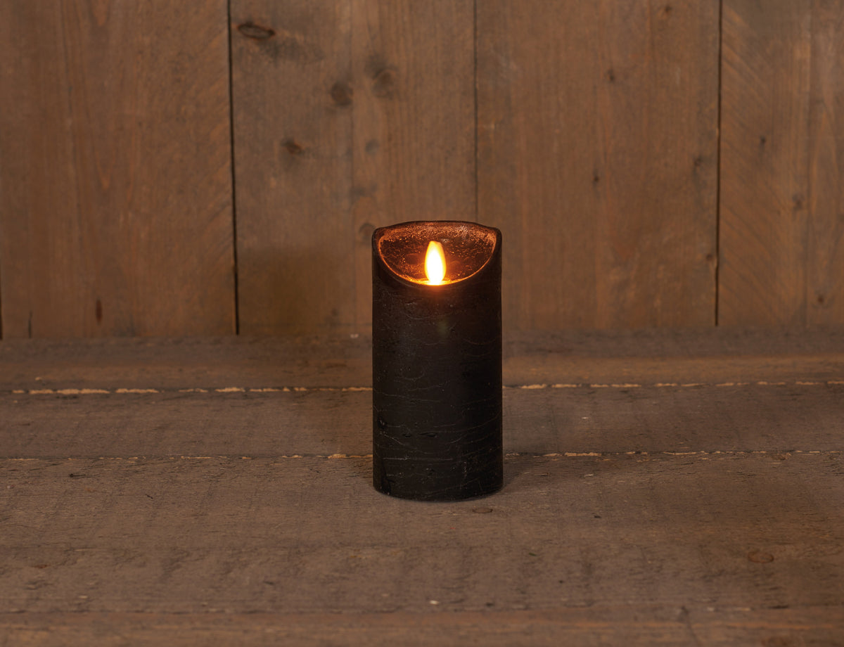 kaars rustiek wax led bewegende vlam op batterij met timer 15x7.5cm zwart