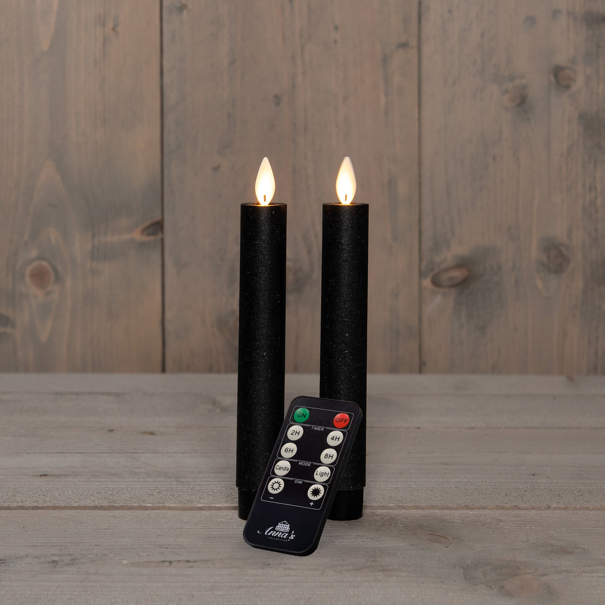 dinerkaars wax led bewegende vlam op batterij met afstandsbediening  2 stuks h18cm zwart