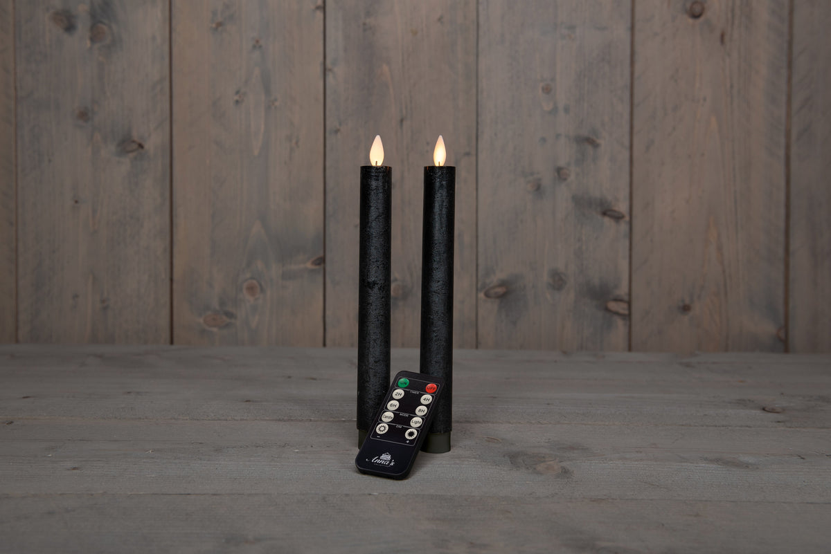dinerkaars rustiek wax led bewegende vlam op batterij met afstandsbediening h23cm antraciet 2st
