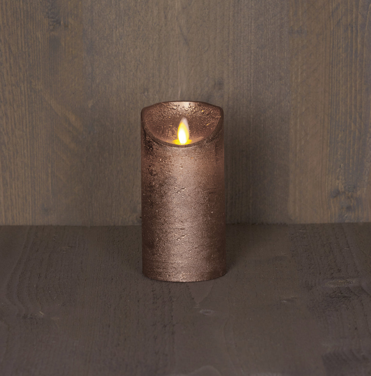 stompkaars rustiek wax bewegende vlam op 3xaaa batterij met timer 15x7.5cm brons