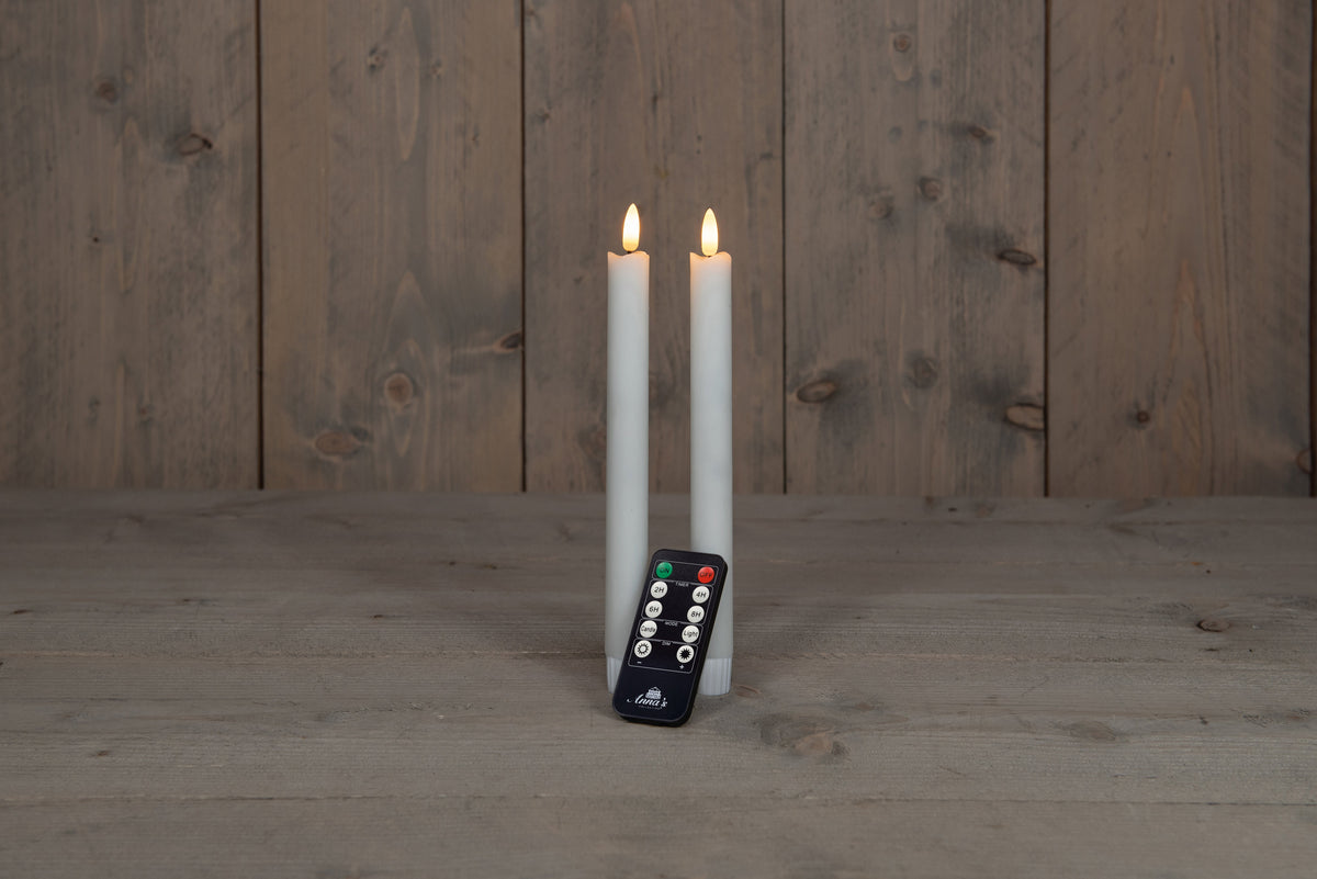 dinerkaars rustiek wax 3d vlam op 2x2aaa batterij met afstandsbediening 23cm wit 2 stuks
