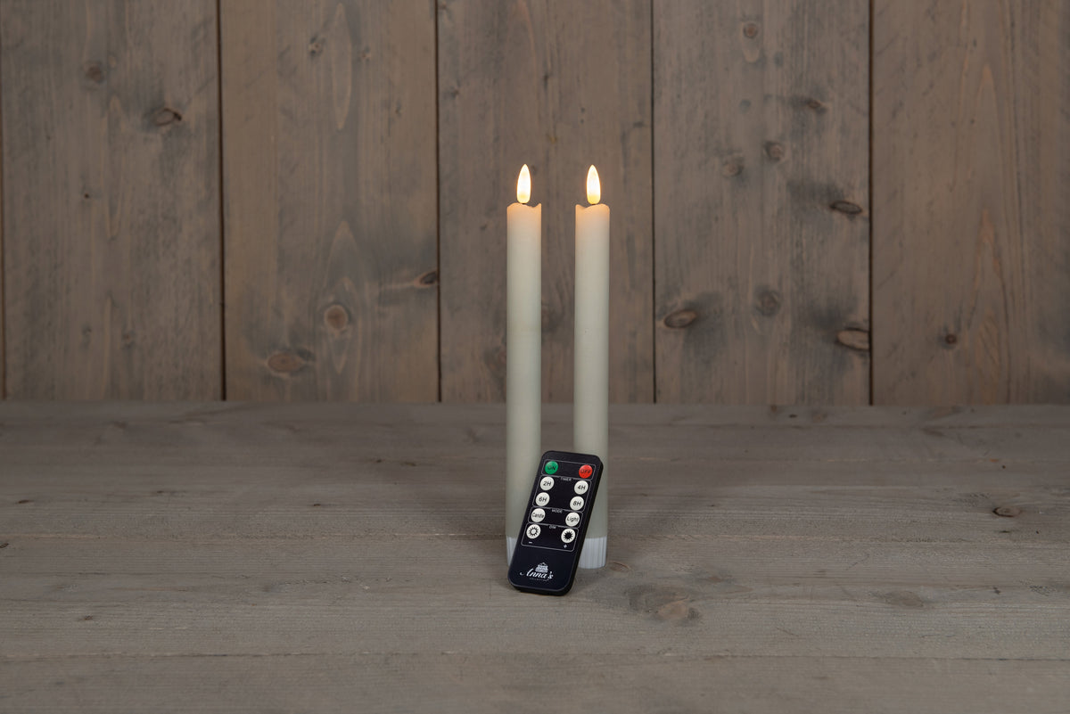 dinerkaars rustiek wax 3d vlam op 2x2aaa batterij met afstandsbediening 23cm ivoor 2 stuks