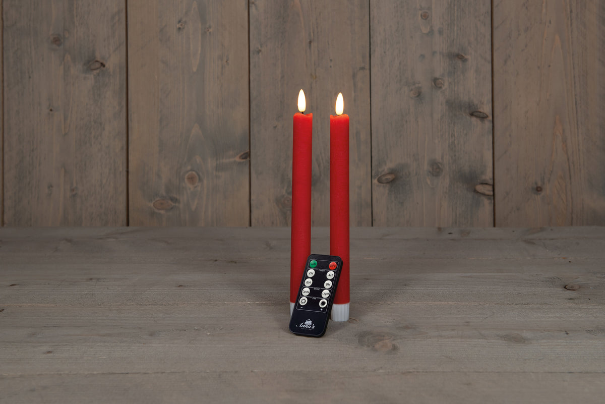 dinerkaars rustiek wax 3d vlam op 2x2aaa batterij met afstandsbediening 23cm rood 2 stuks