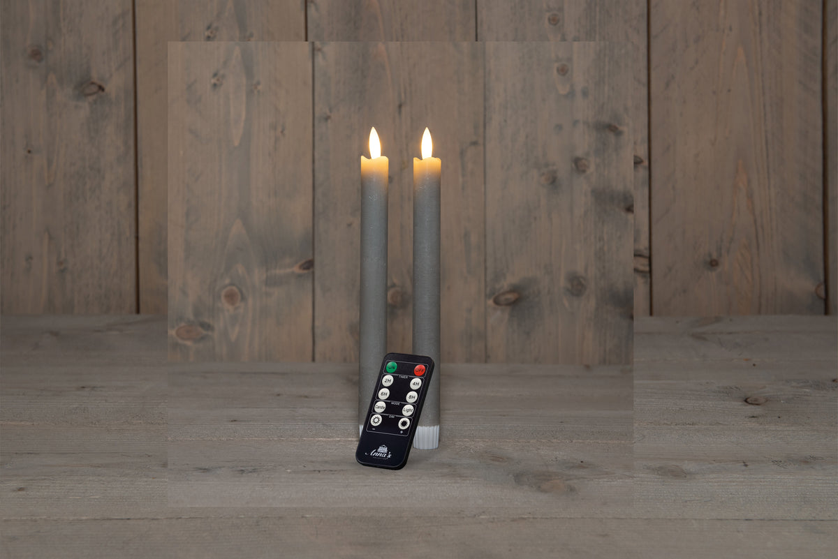 dinerkaars rustiek wax 3d vlam op 2x2aaa batterij met afstandsbediening 23cm taupe 2 stuks