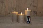 stompkaars rustiek wax 3d vlam op 3x3aaa batterij met afstandbediening d7.5h10/12.5/15cm taupe set van 3