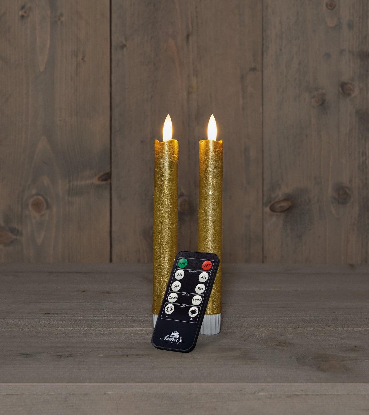 dinerkaars rustiek wax 3d vlam op 2x2aaa batterij met afstandsbediening 18cm goud 2 stuks