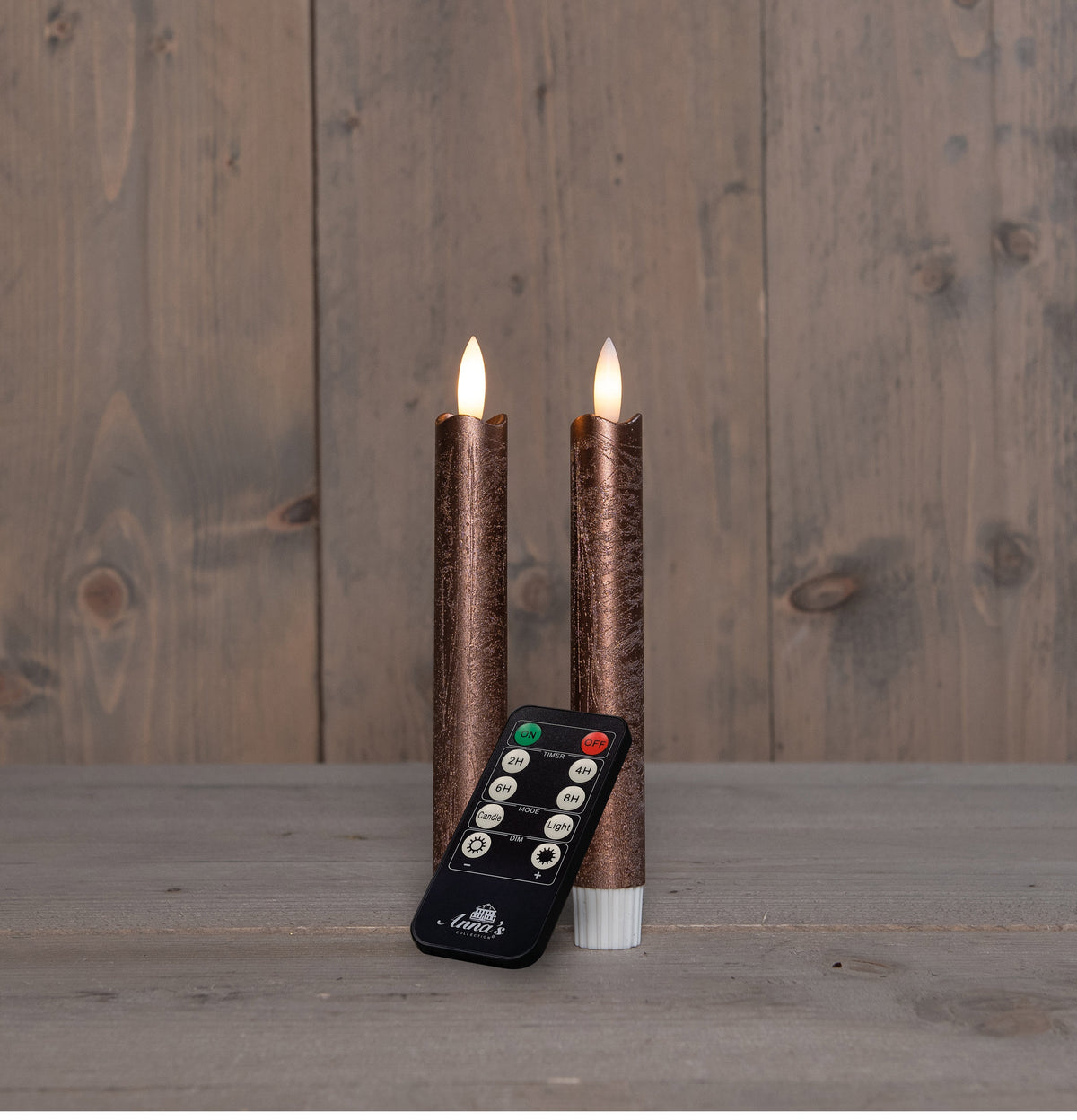 dinerkaars rustiek wax 3d vlam op 2x2aaa batterij met afstandsbediening 18cm brons 2 stuks