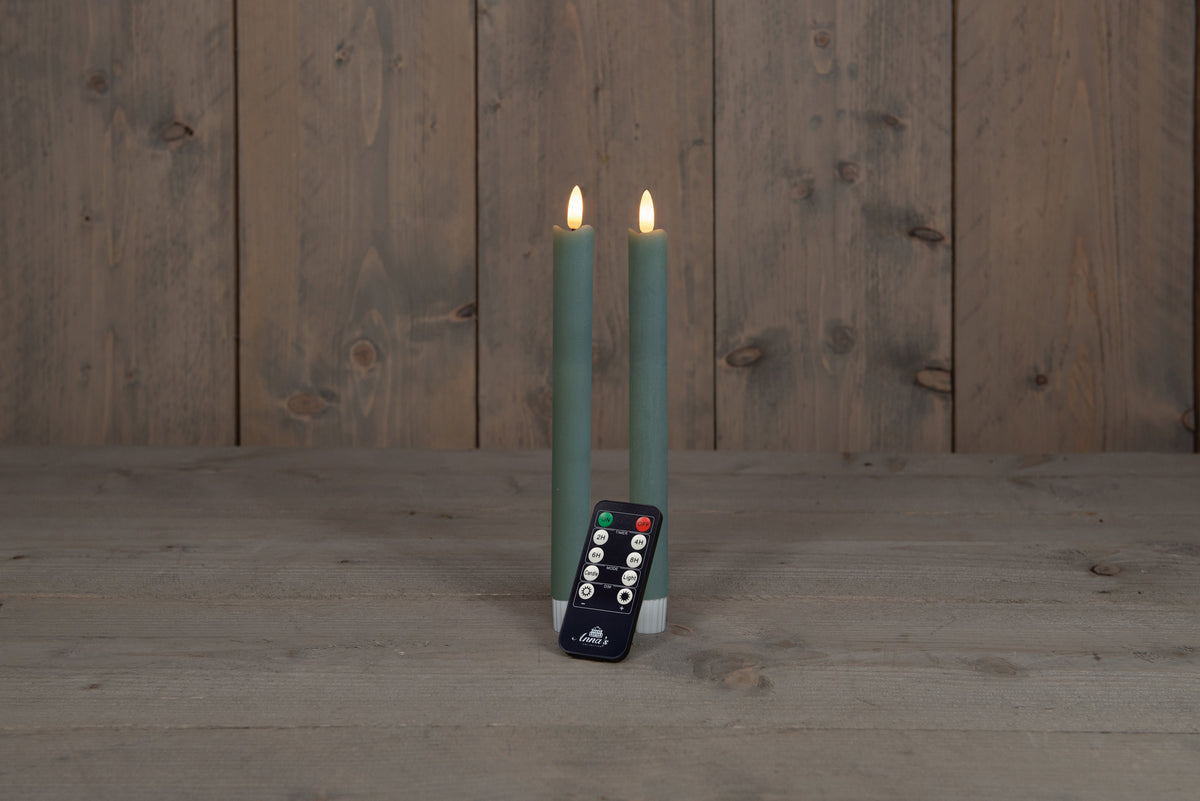 dinerkaars rustiek wax 3d vlam op 2x2aaa batterij met afstandsbediening 23cm jade groen 2 stuks