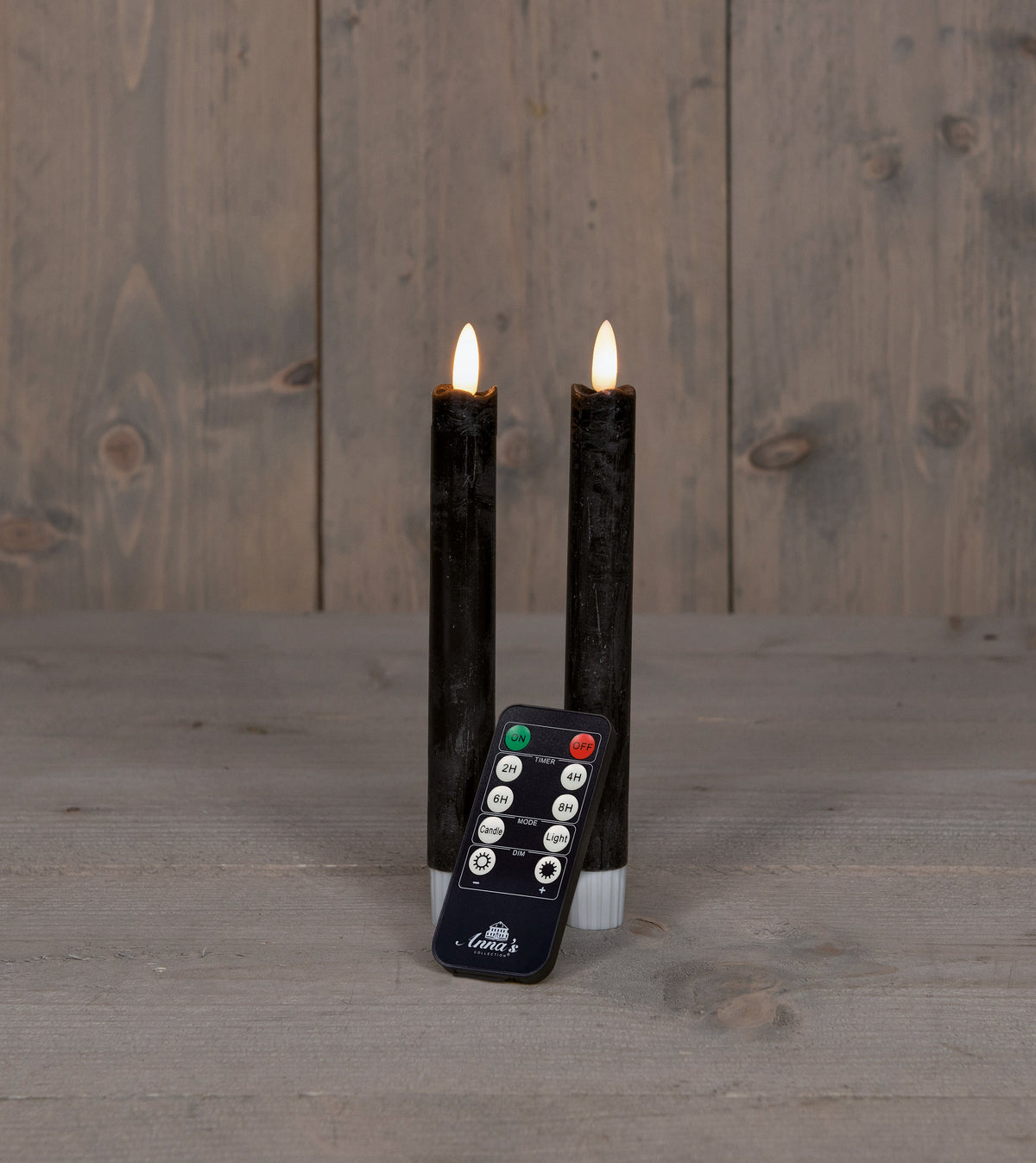 b.o. 2st 3d lont zwart dinerkaars 18cm rustiek wax met afstandsbediening 2x2aaa